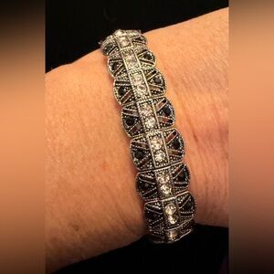 Vintage Silver Tone Rhinestone Stretch Link Bracelet